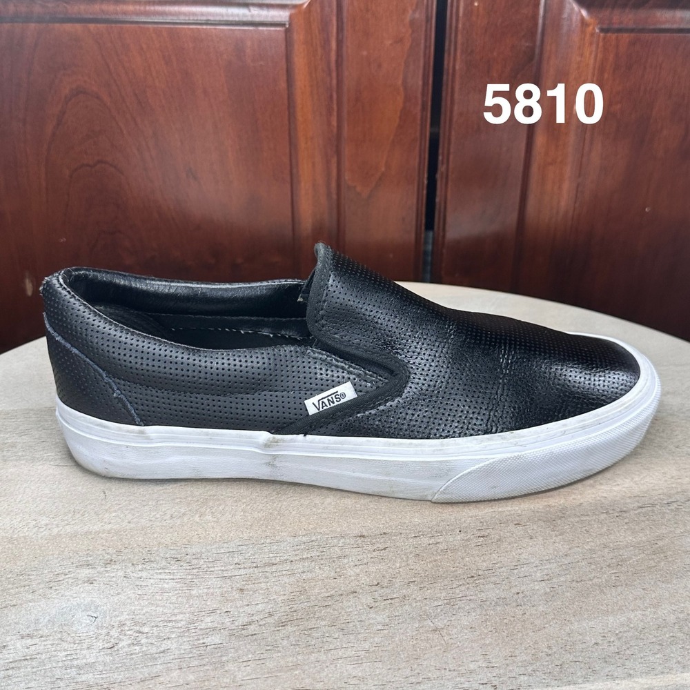 Vans Classic Slip On Black Perforated Leather Sneakers Womens 9.5 Mens 8.0 TCHO